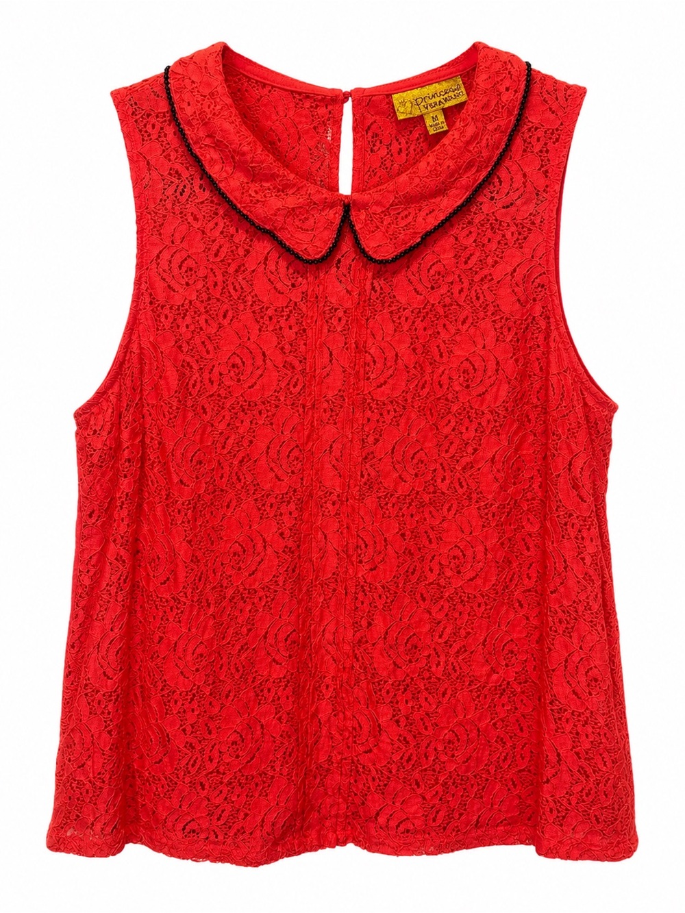 Princess Vera Wang Red Lace Peter Pan Collar Sleeveless Blouse Top M